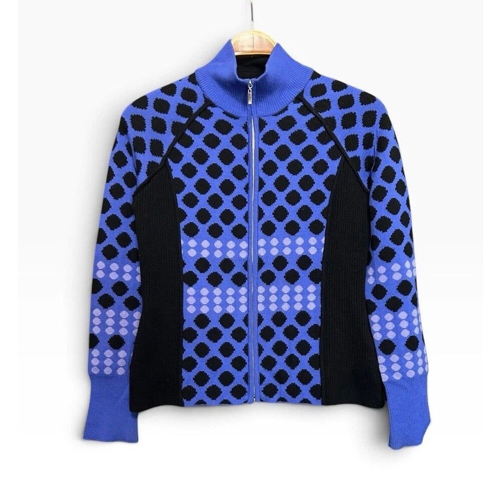 Icelandic Design Merino Wool Sweater Jacket Women M Polka Dot Full Zip